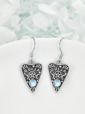 NWT silver tone Ouija planchette with Opalite drop earrings new
